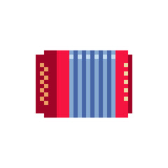 Accordion. Pixel art icons. Russian folk instruments. Isolated vector illustration.  