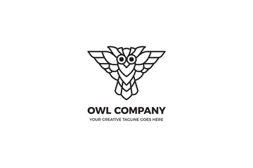 Minimalist Owl Black Monoline Logo Template