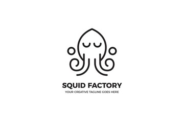 Cute Squid Minimalist Monoline Logo Template