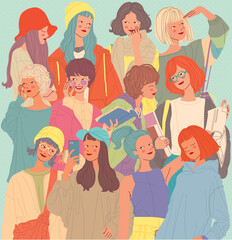 Diverse women faces background, women different style