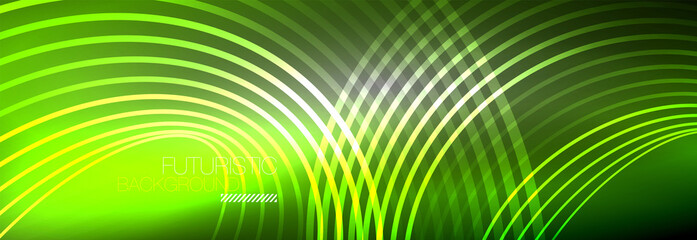 Dark abstract background with glowing neon circles. Trendy layout template for business or technology presentation, internet poster or web brochure cover, wallpaper