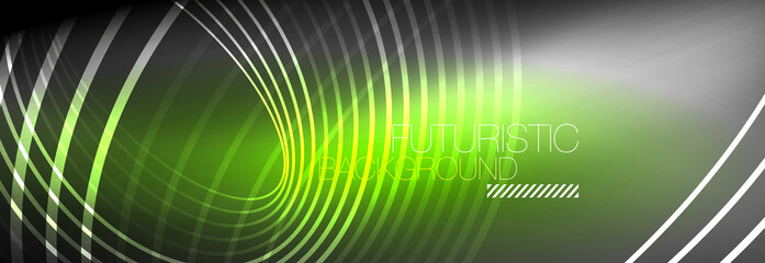 Dark abstract background with glowing neon circles. Trendy layout template for business or technology presentation, internet poster or web brochure cover, wallpaper