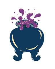 Witch cauldron with bubbling liquid. Magic potion. Symbol of witchcraft. Dark boiling cauldron. Traditional Symbol of halloween. Flat vector illustrations.