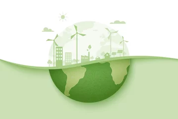 Foto op Aluminium Green energy and eco city background.Ecology and Environment conservation resource sustainable concept.Vector illustration. © Man As Thep