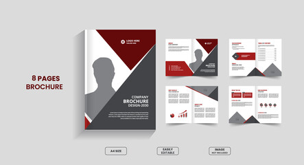 8 pages Professional corporate business brochure or booklet template, multi-page brochure design.