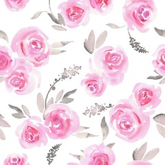 Pink roses. Watercolor seamless pattern for design of invitations, greeting cards