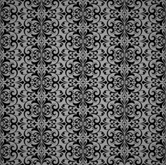 Wallpaper in the style of Baroque. Seamless vector background. Black and gray floral ornament. Graphic pattern for fabric, wallpaper, packaging. Ornate Damask flower ornament
