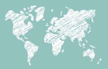 Chalked vector grunge world map illustration