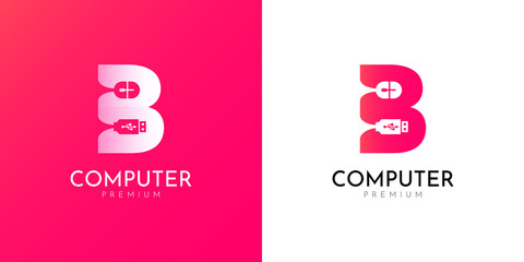 Illustrations of mouse. Computer logo design template. 