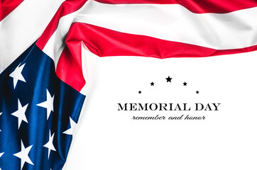 Fototapeta na wymiar American flag on a white background with the inscription Memorial Day