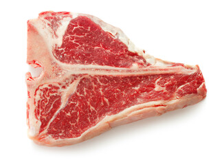 raw t-bone steak isolated on white background - obrazy, fototapety, plakaty