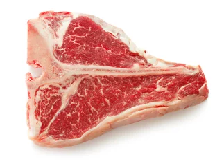 Zelfklevend Fotobehang raw t-bone steak isolated on white background © Pineapple studio