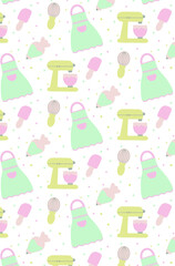 The pastry chef's pattern. Packaging paper for confectionery, menu cover, children's illustration