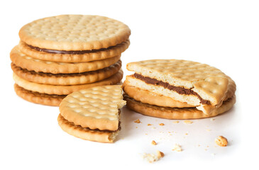 stack of sandwich biscuit cookies isolated on white background