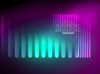 Bright neon color techno abstract background, shiny glowing neon lines in the dark background