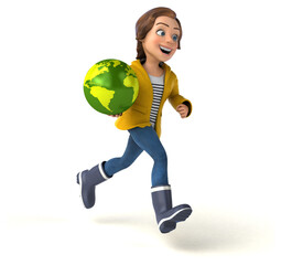 Fun 3D illustration of a cartoon teenage girl