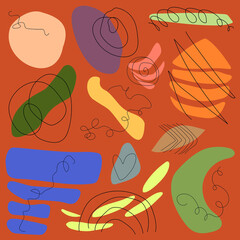 Set of spots in doodle style. Set of vector abstractions. Doodle-style texture for printing on clothes, for interior decoration and printing.