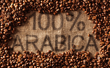 coffee beans on burlap fabic