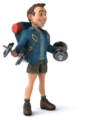 Fun illustration of a 3D cartoon backpacker