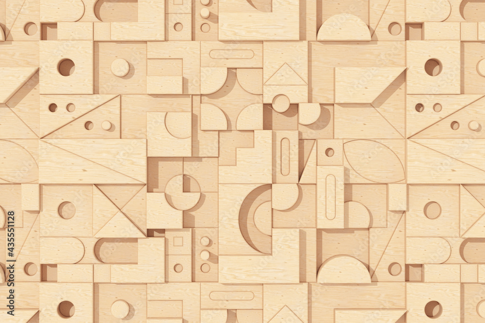 Aufkleber abstract wooden geomerical blocking shapes background. 3d rendering