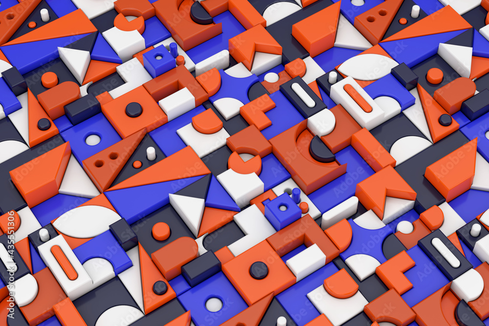 Poster Abstract Colorful Geomerical Blocking Shapes Background. 3d Rendering