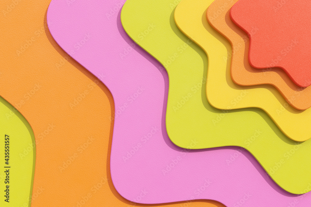 Leinwandbilder Abstract Colorful Geomerical Wavy Shapes Background Texture with Overlapping Layers. 3d Rendering
