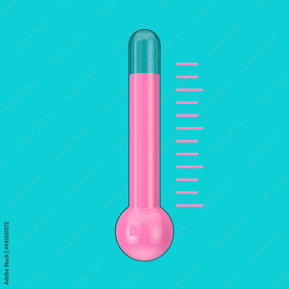 Sticker Pink Abstract Weather Glass Thermometer in Duotone Style. 3d Rendering