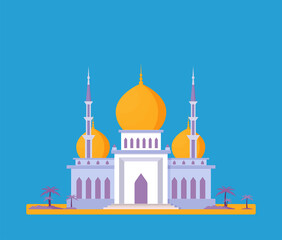Mosque Building Muslim Religion Flat Vector Illustration