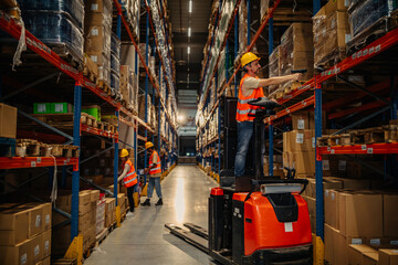 Warehouse worker working with bar-code scanner