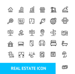 Real Estate Sign Thin Line Icon Set. Vector