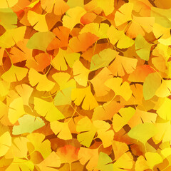 イチョウが積もって敷き詰められた落ち葉の水彩ベクターイラスト背景(絨毯)