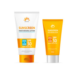 Realistic Detailed 3d Sunscreen Set. Vector