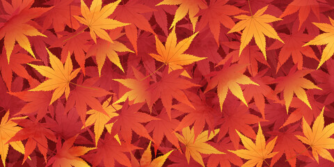 紅葉が積もって敷き詰められた落ち葉の水彩風のベクターイラスト背景(絨毯)