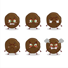 Chocolate cookies cartoon character with various angry expressions