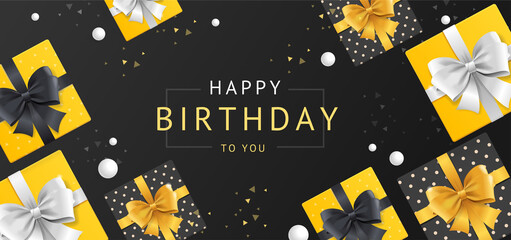 Birthday Concept Banner Horizontal with Realistic Detailed 3d Elements. Vector