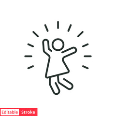 Obraz premium Excited dance kid line icon. Simple outline style. Happy, joy, girl, lifestyle, women, female freedom concept. Vector illustration isolated on white background. Thin line editable stroke EPS 10.