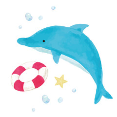 イルカの水彩イラスト