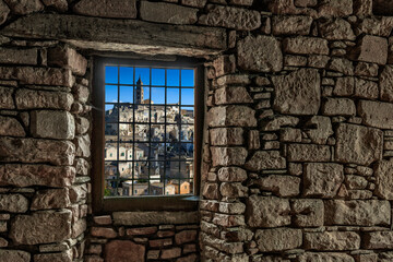 Fototapeta na wymiar View from a window into the old town of Matera