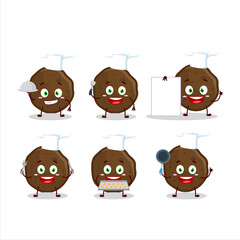 Cartoon character of chocolate cookies with various chef emoticons