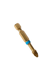 Metal drill bit insolated on white background. Building house or assembling furniture.