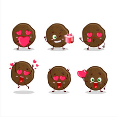 Chocolate cookies cartoon character with love cute emoticon