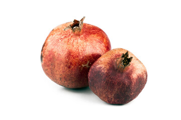 Pomegranates. Natural rural pomegranates isolated on white background. Part of set.