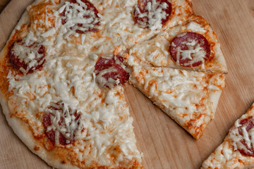 Pizza. Homemade pizza with cheese and sausage.