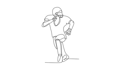 American football player try to running fast with the ball for touchdown - continuous one line drawing