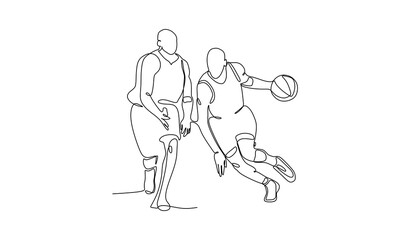Two basketball players fight over the ball - continuous one line drawing