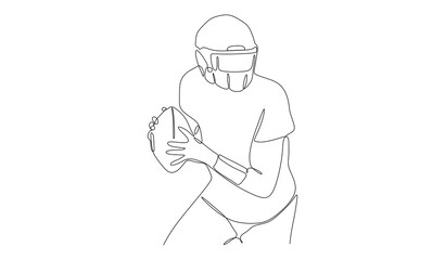 Fototapeta na wymiar Football player in helmet keep the ball and going to throw - continuous one line drawing