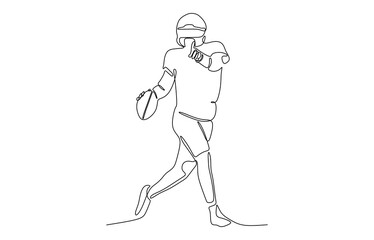 American football player in action, holding a ball.- continuous one line drawing