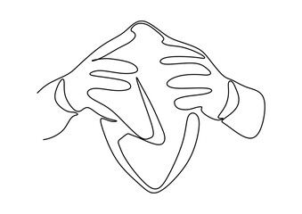 Hands hold a ball - continuous one line drawing