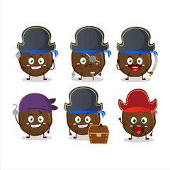 Cartoon character of chocolate cookies with various pirates emoticons