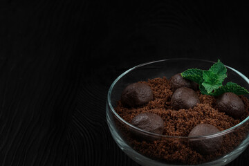 Chocolate dessert of cookies with pieces of chocolate
